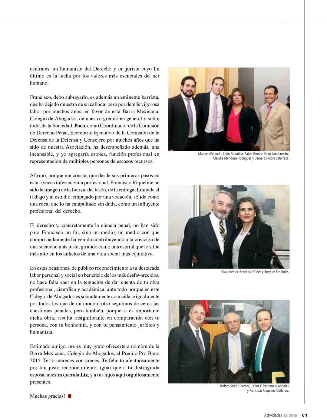 Premio Pro Bono Francisco Riquelme Gallardo Barra Mexicana de Abogados