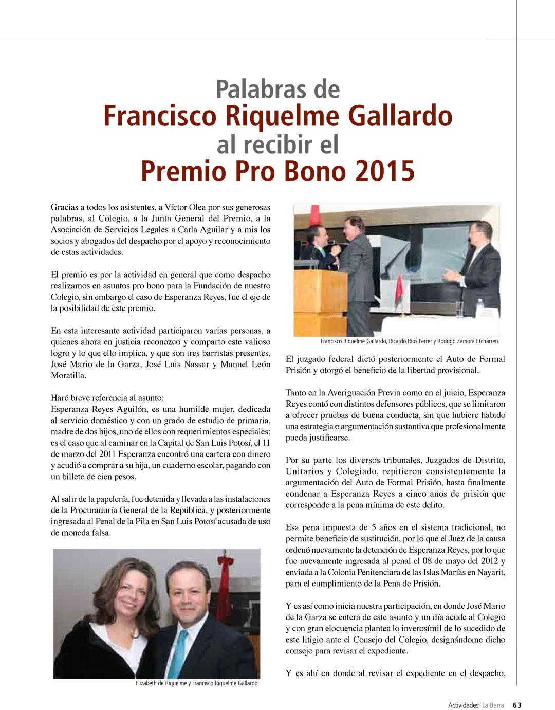 Premio Pro Bono Francisco Riquelme Gallardo Barra Mexicana de Abogados